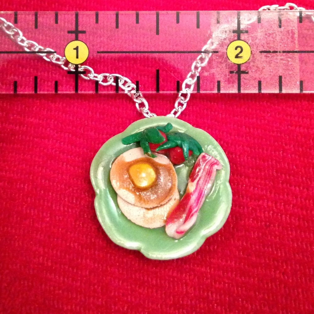Miniature Food BACON PANCAKE STRAWBERRY Necklace